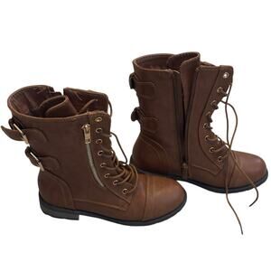 Girls Brown Link Combat Boots, New Size 3